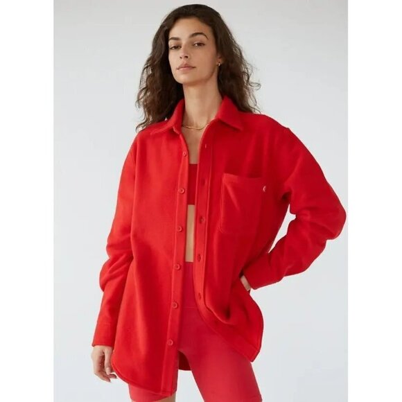 Aritzia Tna | Polar Button-Up Micro Fleece Shirt in Red - Picture 1 of 9